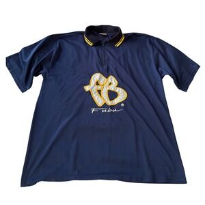 Vintage 90s FUBU Mesh Jersey Polo Shirt XL Blue Yellow 1/4 Zip Made In USA